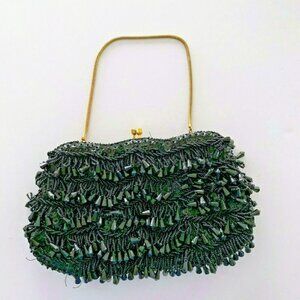Vintage Winkelman's Black Beaded Fringe Evening Bag Hong Kong Purse Handbag